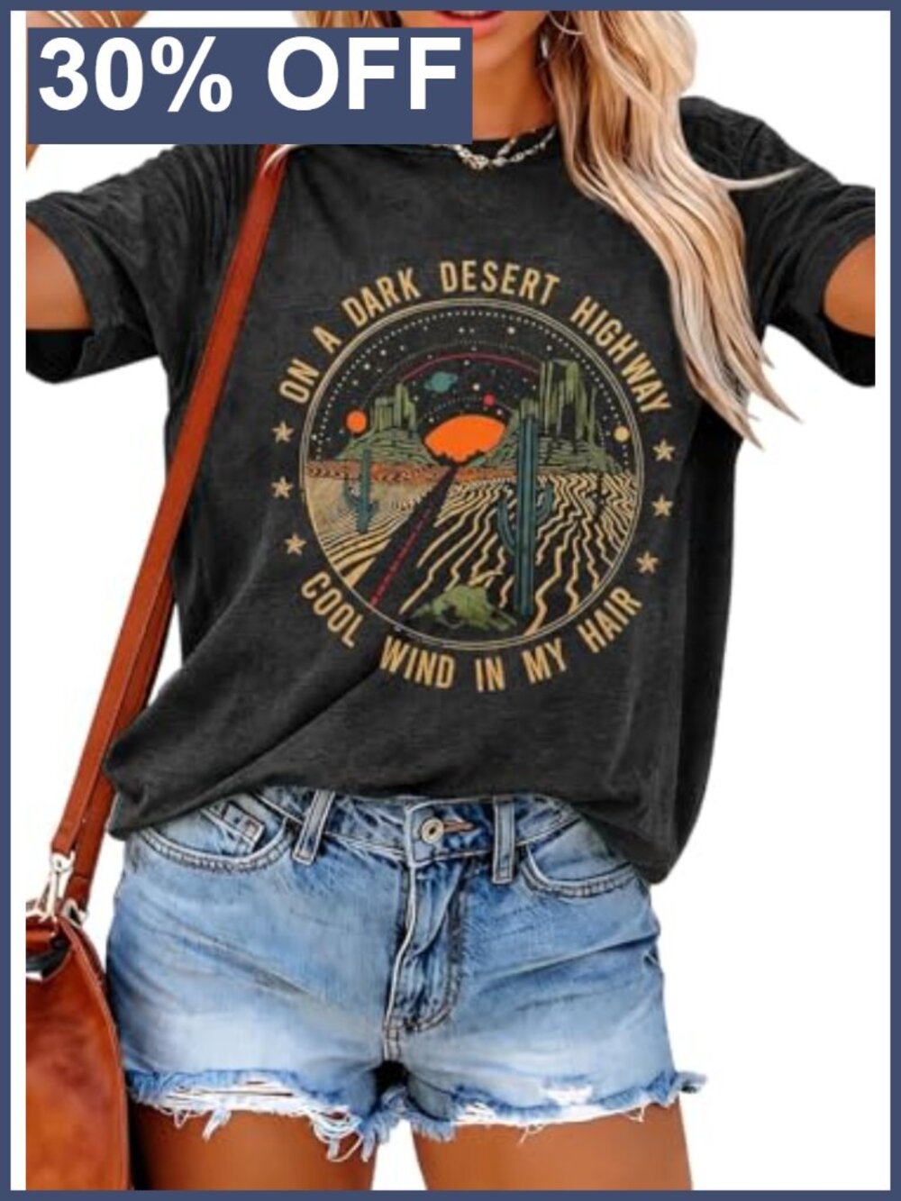 Retro Desert Highway Graphic T-Shirt Women Vintage Nature Tee